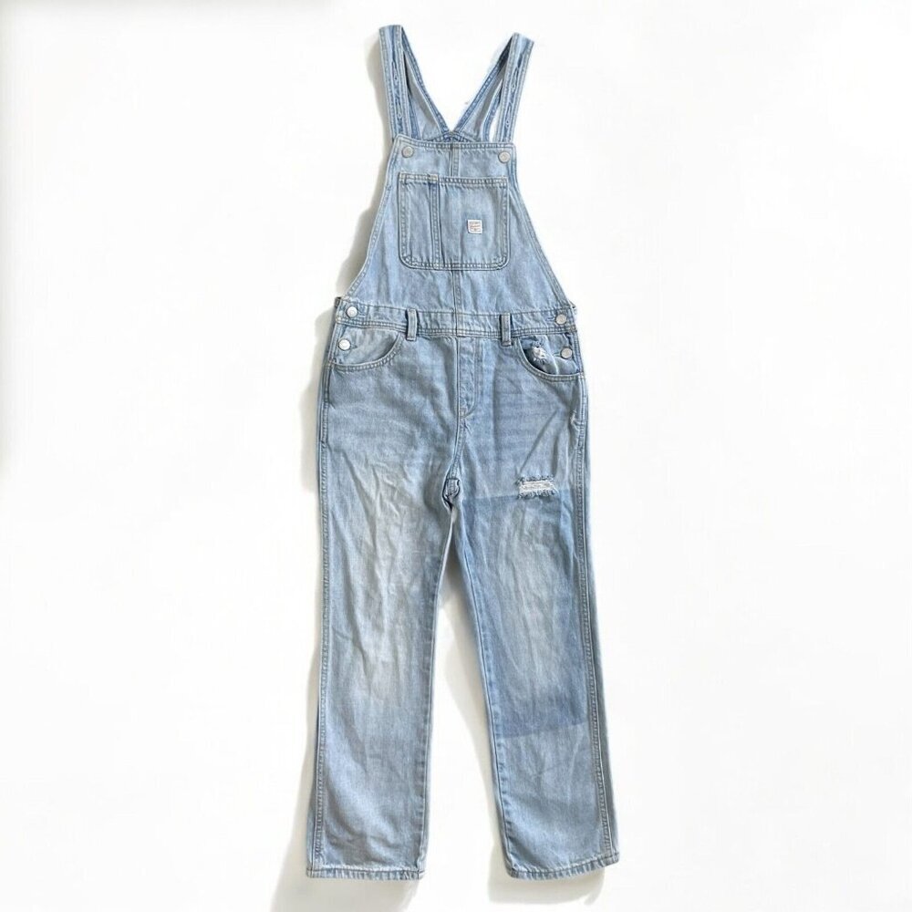 Old Navy Vintage Y2K Denim Bib Overalls Girls L 10-12 Blue Light Wash Relaxed‎